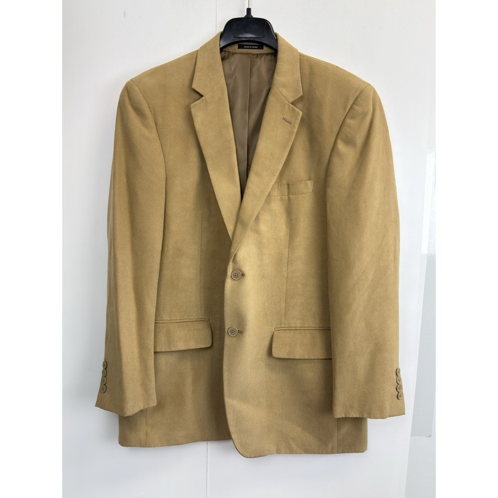 Via Europa Faux Suede Blazer Men's 42R Tan‎ Brown Microfiber Sport Coat Jacket